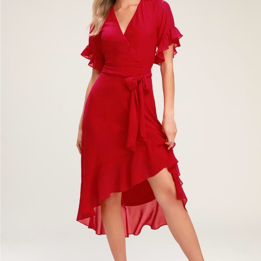Sexy Red High-Low Wrap Dress